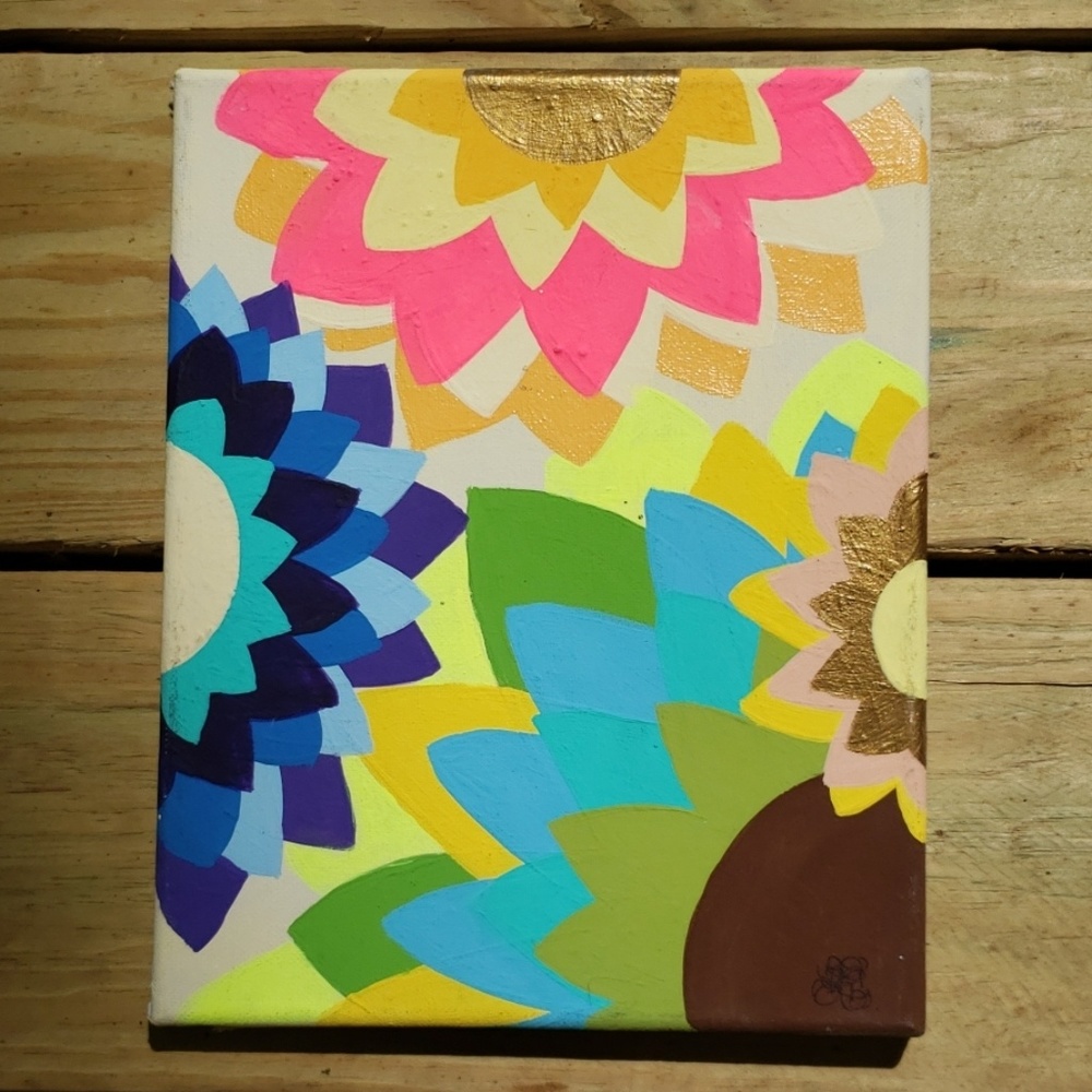 Original art - arcylic  hippie trippy flowers